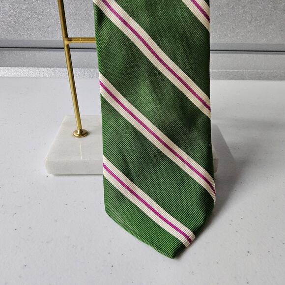 J Crew Men's Necktie Green White and Red Stripes Print Silk J.Crew J, Crew - Picture 1 of 6